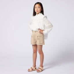 Chloé-Girls Ivory Ruffled Cotton Top | Childrensalon Outlet