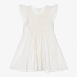 Chloé-Кремовое льняное платье со сборками | Childrensalon Outlet