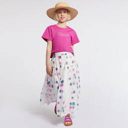 Chloé-Girls Magenta Pink Embroidered Cotton T-Shirt | Childrensalon Outlet