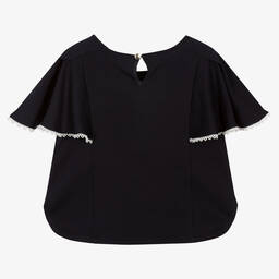 Chloé-Girls Navy Blue Angel Sleeve Top | Childrensalon Outlet