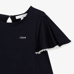 Chloé-Girls Navy Blue Angel Sleeve Top | Childrensalon Outlet
