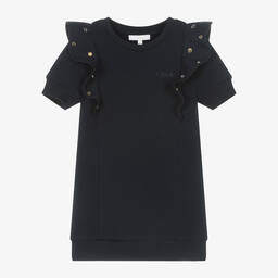 Chloé-Girls Navy Blue Cotton Eyelet Dress | Childrensalon Outlet