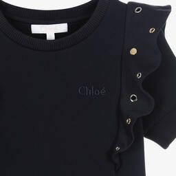 Chloé-Girls Navy Blue Cotton Eyelet Dress | Childrensalon Outlet