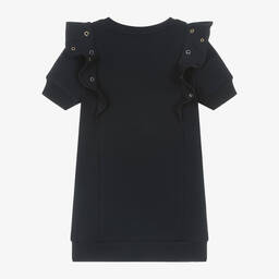 Chloé-Girls Navy Blue Cotton Eyelet Dress | Childrensalon Outlet