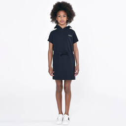 Chloé-Синее хлопковое платье с капюшоном для девочек | Childrensalon Outlet