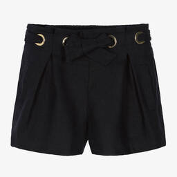 Chloé-Girls Navy Blue Linen Shorts | Childrensalon Outlet