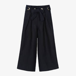 Chloé-Girls Navy Blue Linen Trousers | Childrensalon Outlet