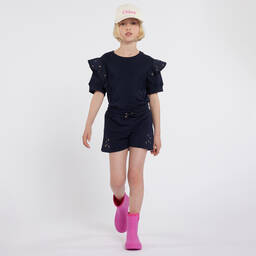 Chloé-Girls Navy Blue Organic Cotton Shorts | Childrensalon Outlet