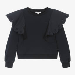 Chloé-Girls Navy Frilled Cotton Sweater | Childrensalon Outlet