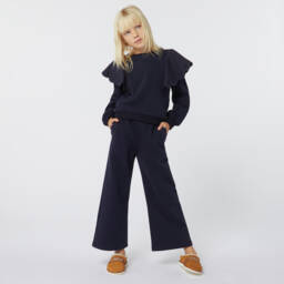 Chloé-Girls Navy Frilled Cotton Sweater | Childrensalon Outlet
