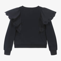 Chloé-Girls Navy Frilled Cotton Sweater | Childrensalon Outlet