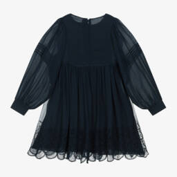 Chloé-Girls Navy Silk Embroidered Dress | Childrensalon Outlet
