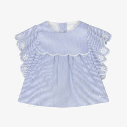 Chloé-Girls Navy Striped Ruffle Top | Childrensalon Outlet