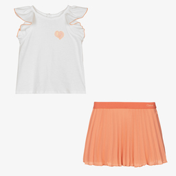 Chloé-Girls Orange & White Skirt Set | Childrensalon Outlet
