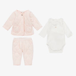 Chloé-Girls Organic Quilted Pink Outfit | Childrensalon Outlet