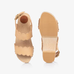 Chloé-Girls Peach Pink Scalloped Leather Clogs | Childrensalon Outlet