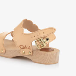 Chloé-Girls Peach Pink Scalloped Leather Clogs | Childrensalon Outlet