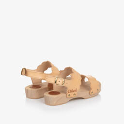 Chloé-Girls Peach Pink Scalloped Leather Clogs | Childrensalon Outlet