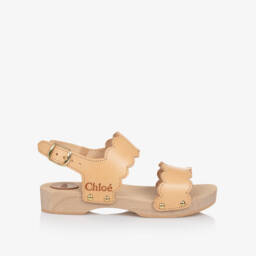 Chloé-Girls Peach Pink Scalloped Leather Clogs | Childrensalon Outlet