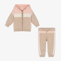 Chloé-Girls Pink & Beige Knit Set | Childrensalon Outlet
