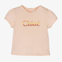 Chloé-Girls Pink Cotton Logo T-Shirt | Childrensalon Outlet