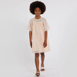 Chloé-فستان قطن فوال وكروشيه لون زهري | Childrensalon Outlet
