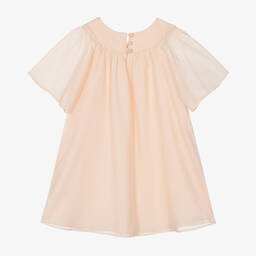 Chloé-فستان قطن فوال وكروشيه لون زهري | Childrensalon Outlet