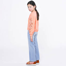 Chloé-Girls Pink Floral Embroidered Sweatshirt | Childrensalon Outlet