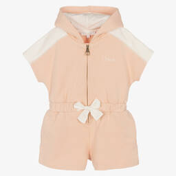 Chloé-Розовый хлопковый комбинезон с капюшоном | Childrensalon Outlet