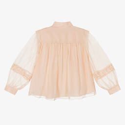 Chloé-Розовая шелковая блузка с кружевом для девочек | Childrensalon Outlet