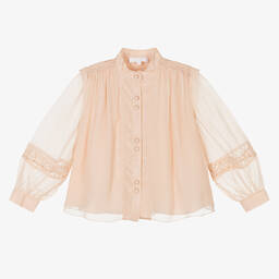 Chloé-Розовая шелковая блузка с кружевом для девочек | Childrensalon Outlet
