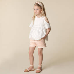 Chloé-شورت قطن ستريتش لون زهري للبنات | Childrensalon Outlet