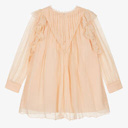 كلوي-فستان حرير مزين بكشكش لون زهري | Childrensalon Outlet