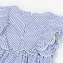 Chloé-فستان بوبلين أزرق مزين بكشكش للبنات | Childrensalon Outlet