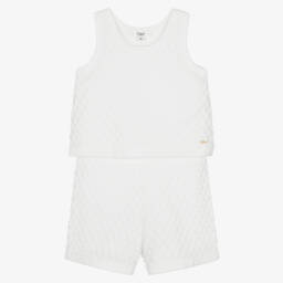 Chloé-Girls Scalloped White Knit Ensemble | Childrensalon Outlet