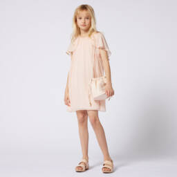 Chloé-Шелковое платье с накидными рукавами для девочек розовое | Childrensalon Outlet