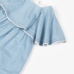 Chloé-Платье из голубого шамбре с воланами для девочек | Childrensalon Outlet