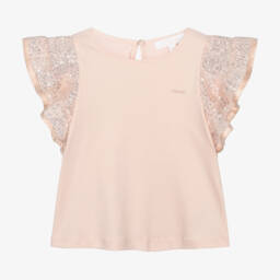 Chloé-Girls Sparkling Pink Angel-Sleeve Tee | Childrensalon Outlet