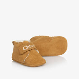 Chloé-Girls Tan Suede Pre-Walker Shoes | Childrensalon Outlet