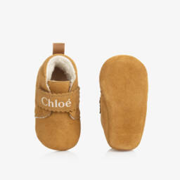Chloé-Girls Tan Suede Pre-Walker Shoes | Childrensalon Outlet