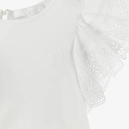 Chloé-تيشيرت بأكمام كشكش قطن عضوي لون أبيض للبنات | Childrensalon Outlet