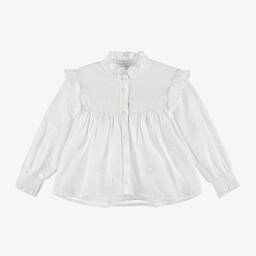 Chloé-بلوزة بطبعة نجوم قطن فوال لون أبيض للبنات | Childrensalon Outlet