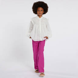 Chloé-بلوزة بطبعة نجوم قطن فوال لون أبيض للبنات | Childrensalon Outlet