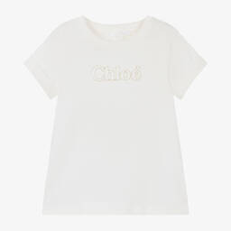 Chloé-Белая хлопковая футболка для девочек | Childrensalon Outlet