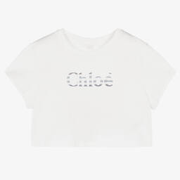 Chloé - Girls Pink Cropped Cotton Logo T-Shirt