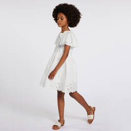 Chloé-فستان قطن عضوي مطرز لون أبيض للبنات | Childrensalon Outlet