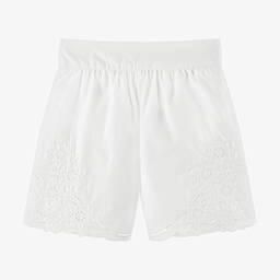 Chloé-Girls White Embroidered Cotton Shorts | Childrensalon Outlet