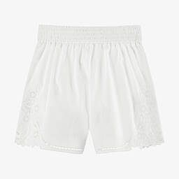 Chloé-Girls White Embroidered Cotton Shorts | Childrensalon Outlet