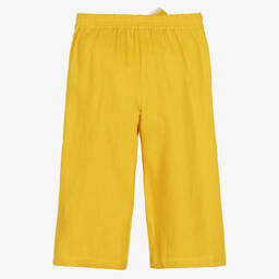 Chloé-بنطلون بأرجل واسعة كتان لون أصفر موتارد للبنات | Childrensalon Outlet