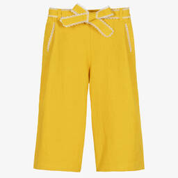 Chloé-بنطلون بأرجل واسعة كتان لون أصفر موتارد للبنات | Childrensalon Outlet